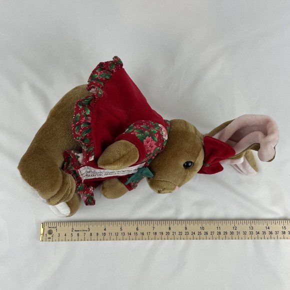 Commonwealth Velveteen Rabbit 12” Plush Bunny Red Floral Dress Bow Vtg 1995 - Picture 10 of 10